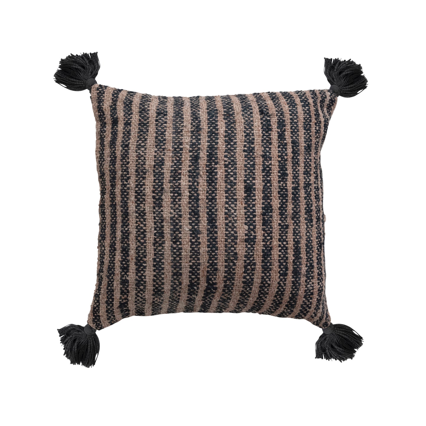 Woven Cotton Pillow with Stripes and Tassels