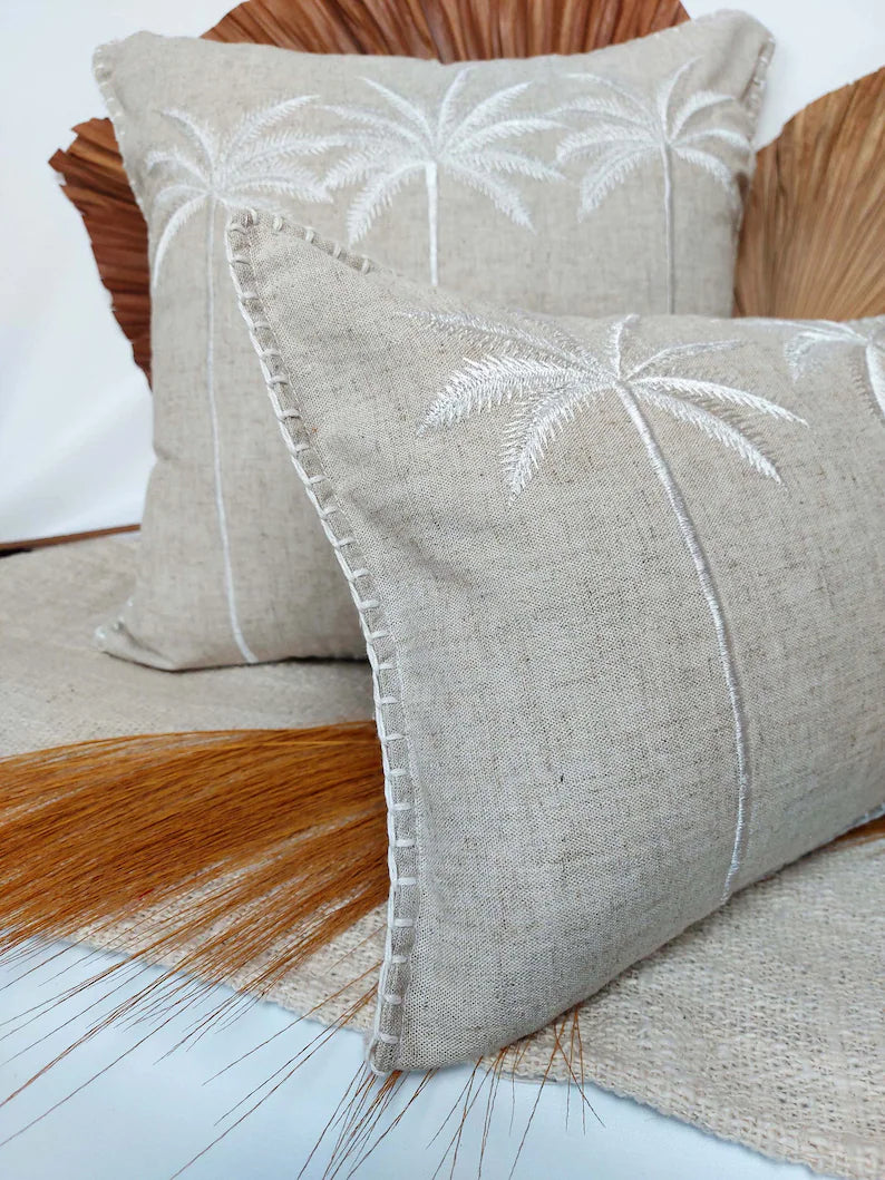 Beige & White Palm Tree Pillowcase